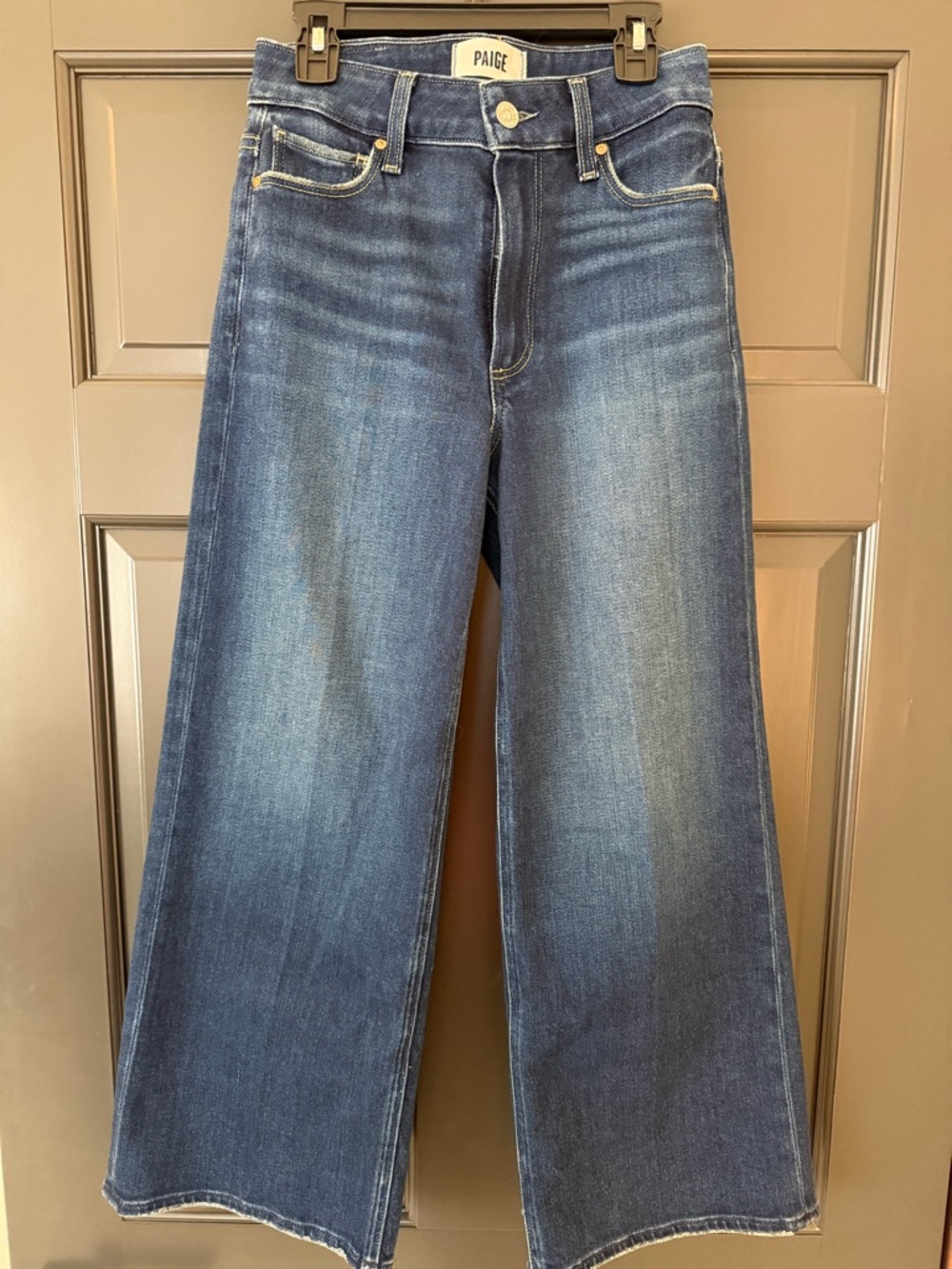 PAIGE Anessa High-Rise Crop Wide-Leg Jeans 24 Petite Dark Wash - Picture 3 of 7